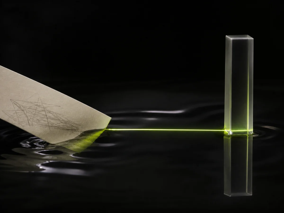 A rough paper brief resolving into one precise signal through a black mirror
