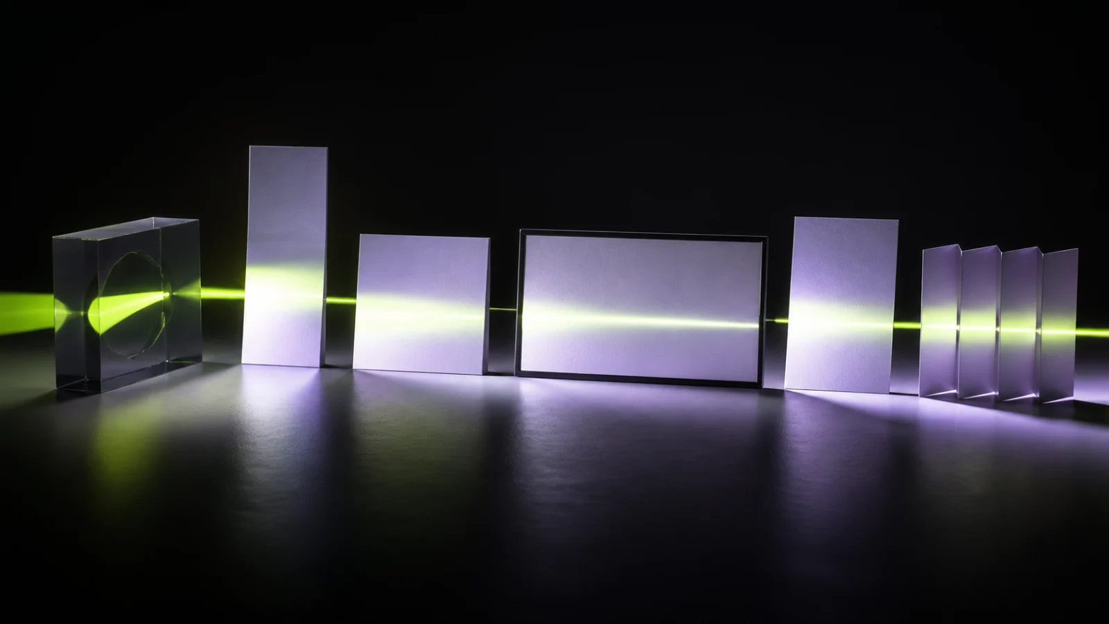 One beam of creative direction passing through five differently proportioned media surfaces